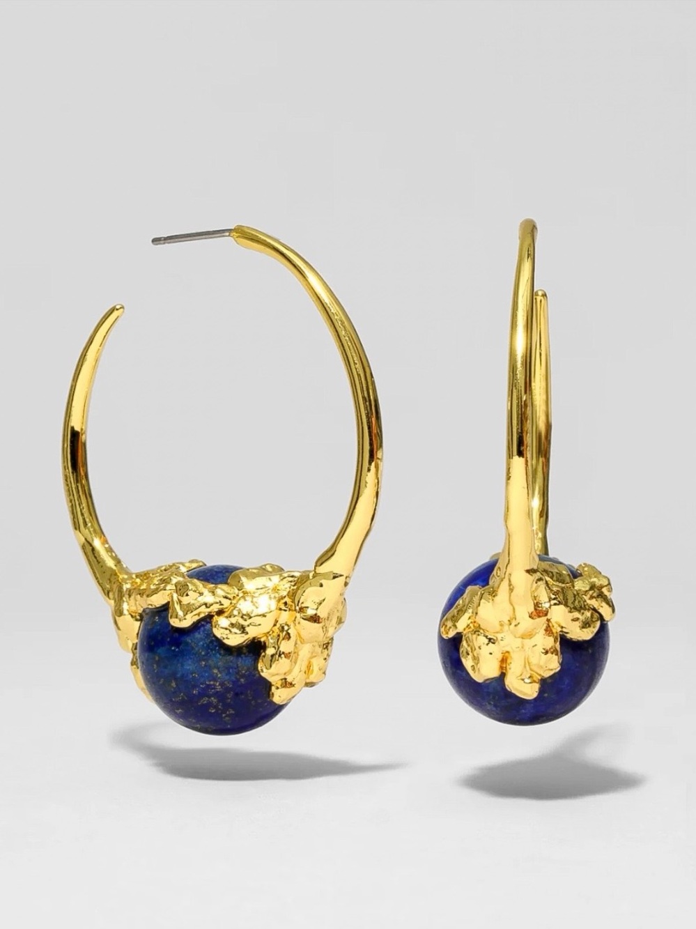 Alexis Bittar Brut Gold Capped Lapis Hoop Earrings